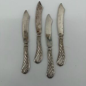 Vintage Sterling Plate Ornate Swirl Fruit Butter Cheese Knives Set of 4 6.25in